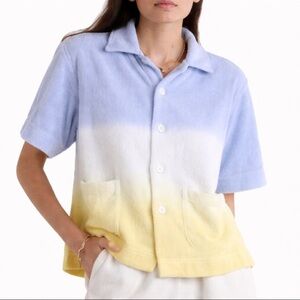 Terry Towelling Estate Short Sleeve Collared Polo Gradient Shirt Size S